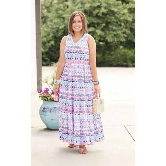CABANA LIFE St. Barts Coverlux Tiered Maxi Dress XL Boho Resort Travel UPF  50